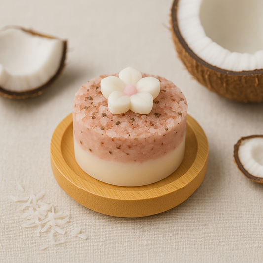 Pink Salted Coconut - Exfoliating Soap Bar with Wooden Dish