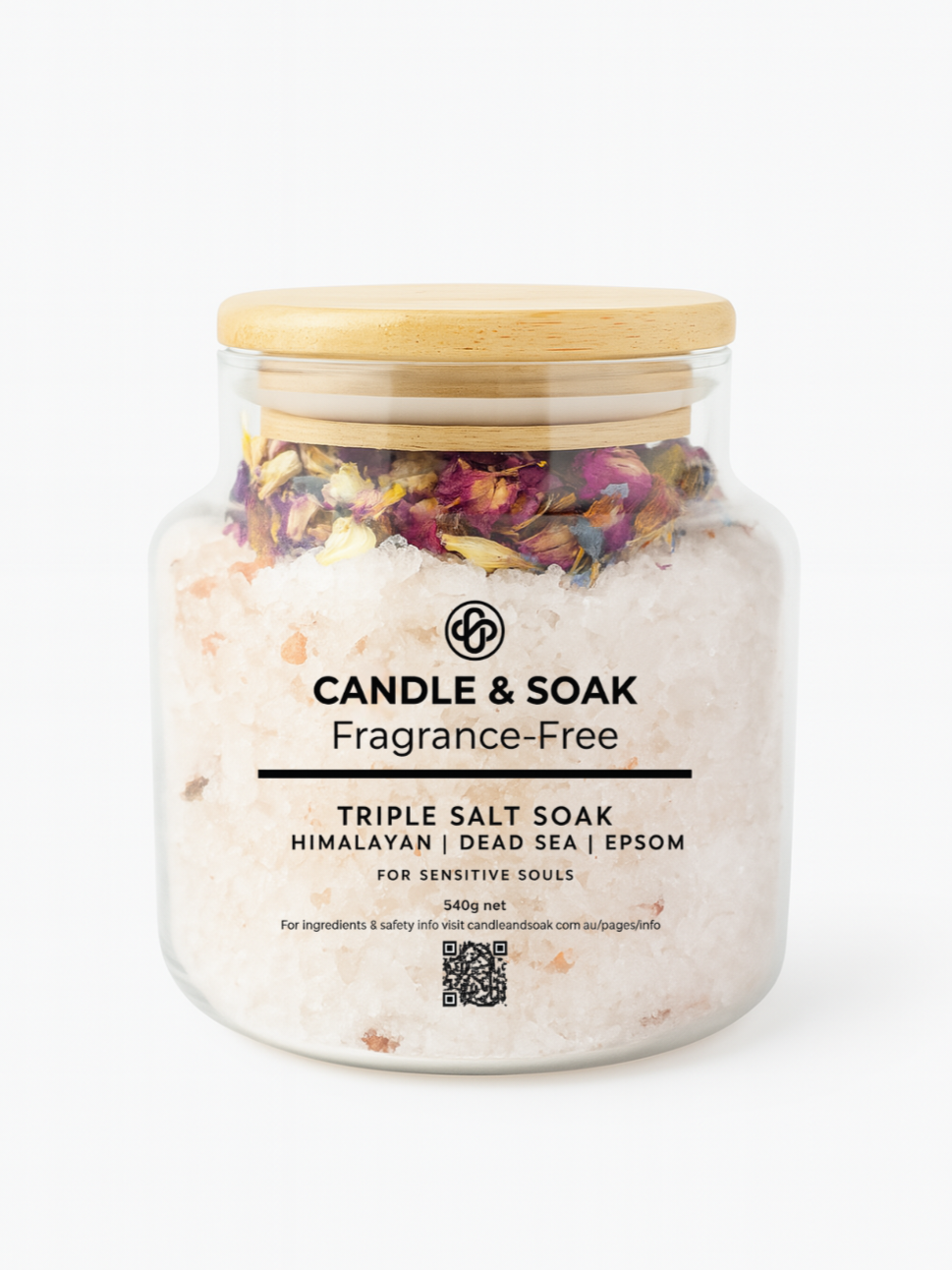 Triple Salt Soak Himalayan Dead Sea Epsom Salts Glass Jar Wooden Lid
