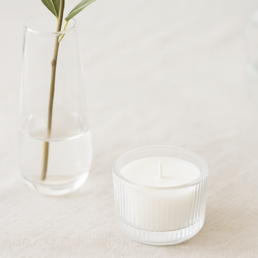 Soy Tealight Candle Handpoured in Scalloped Glass Vessel
